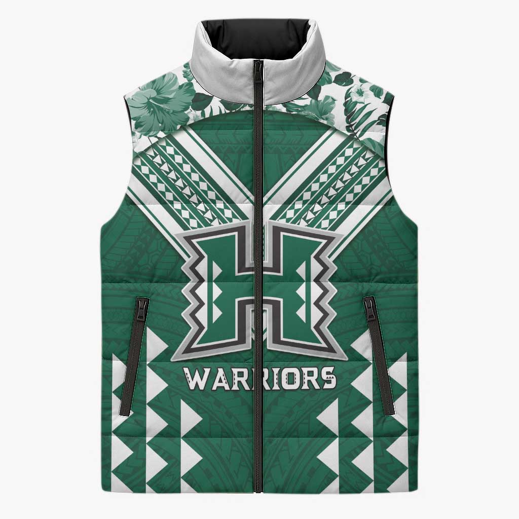 Custom Hawaii Football Sleeveless Puffer Jacket Rainbow Warriors Tropical Vibes - Polynesian Pride