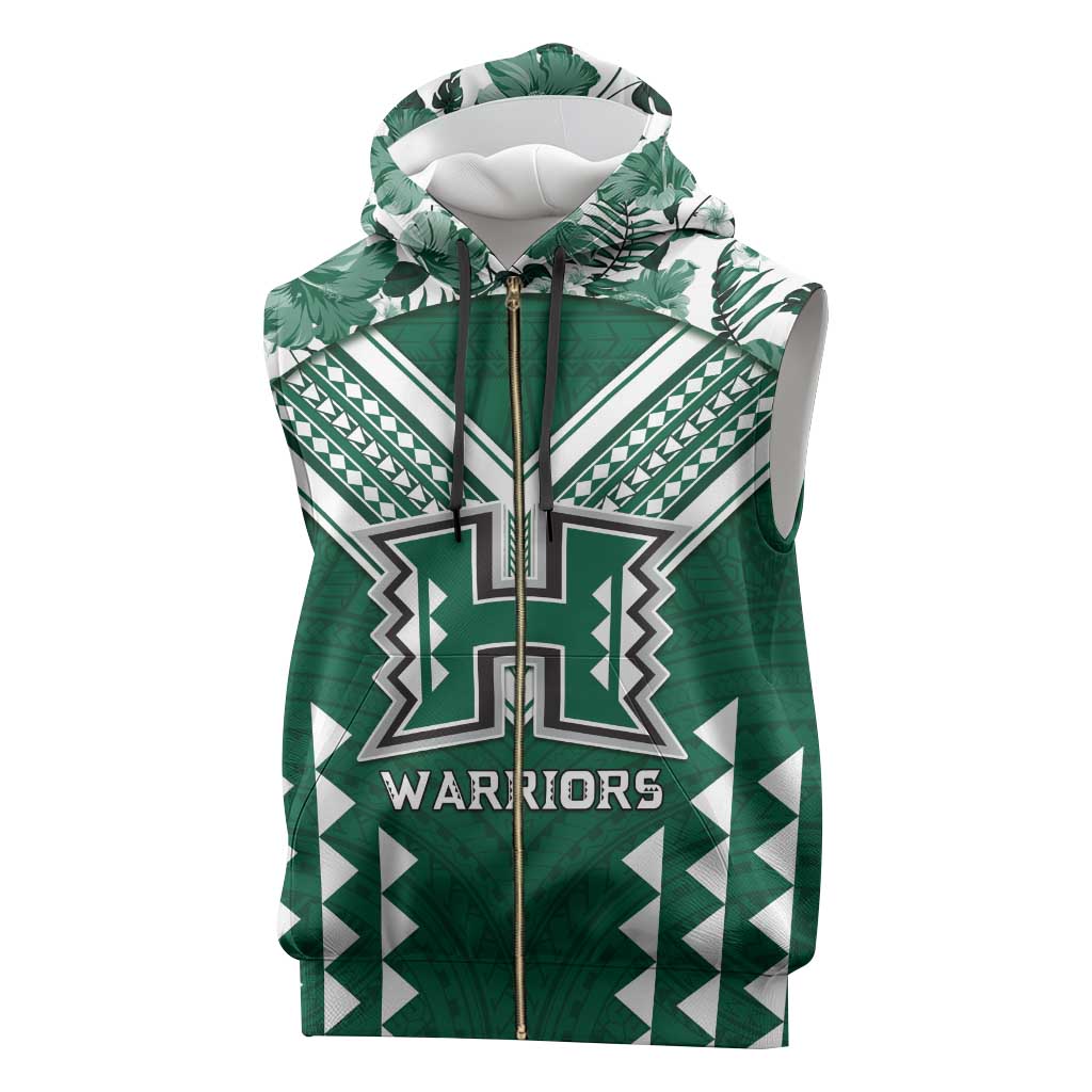 Custom Hawaii Football Sleeveless Zip Hoodie Rainbow Warriors Tropical Vibes - Polynesian Pride