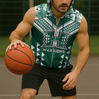 Custom Hawaii Football Sleeveless Zip Hoodie Rainbow Warriors Tropical Vibes - Polynesian Pride