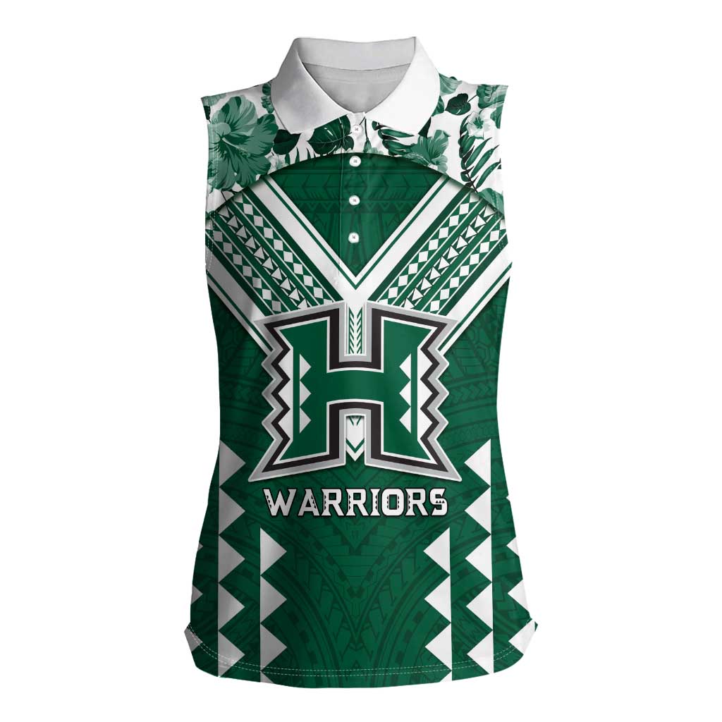 Custom Hawaii Football Women Sleeveless Polo Shirt Rainbow Warriors Tropical Vibes - Polynesian Pride