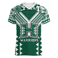 Custom Hawaii Football Women V-Neck T-Shirt Rainbow Warriors Tropical Vibes - Polynesian Pride