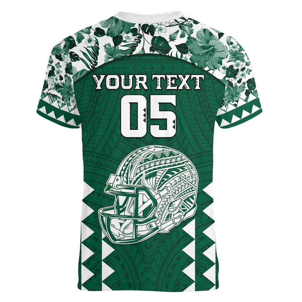 Custom Hawaii Football Women V-Neck T-Shirt Rainbow Warriors Tropical Vibes - Polynesian Pride