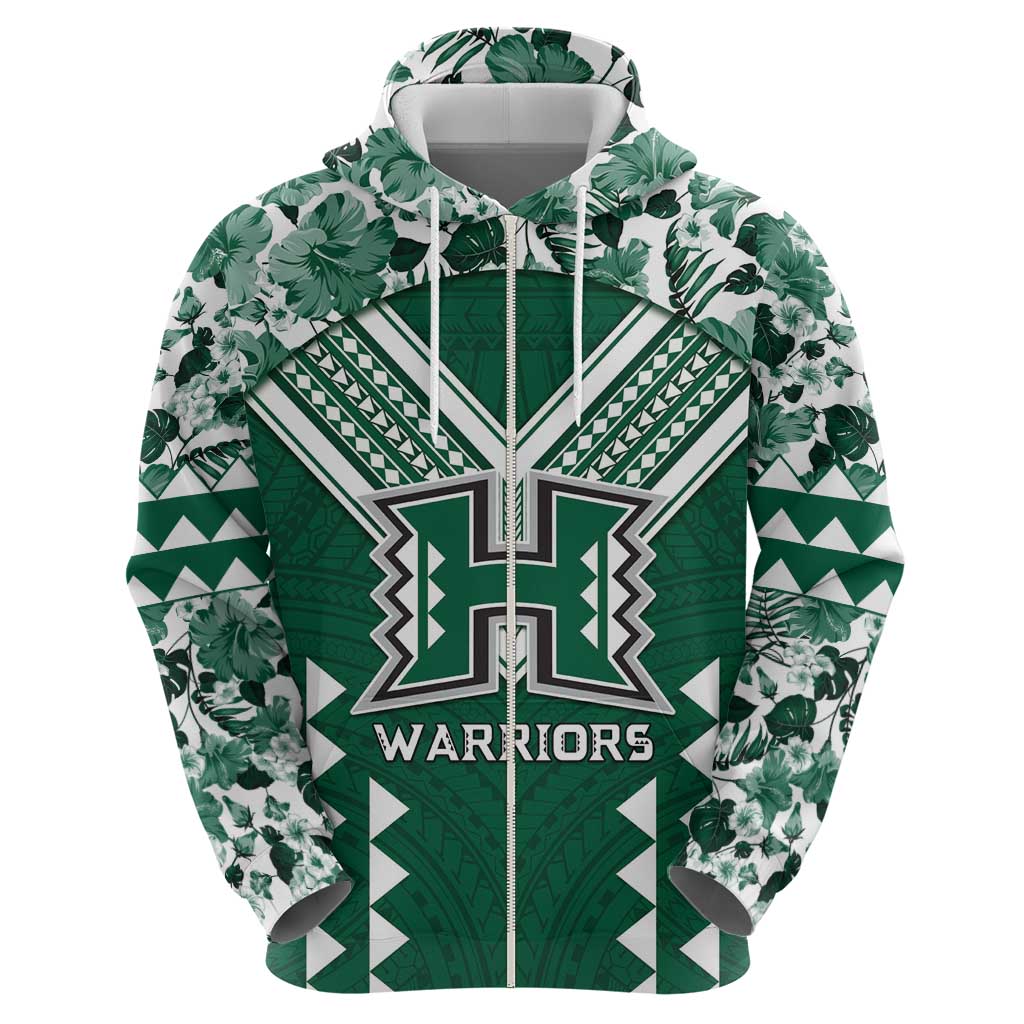 Custom Hawaii Football Zip Hoodie Rainbow Warriors Tropical Vibes - Polynesian Pride