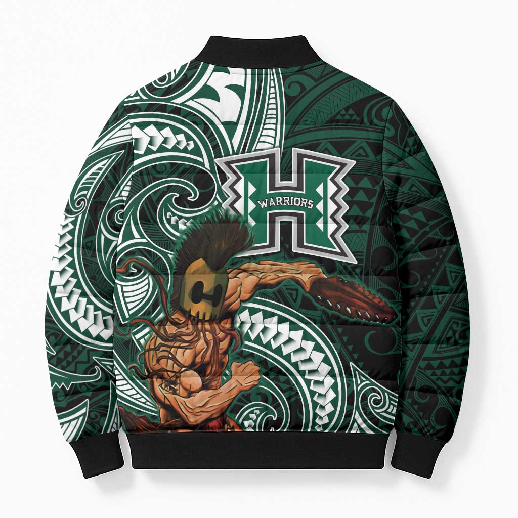 Hawaii Ikaika Warrior Football Bomber Puffer Jacket Polynesian Tribal Tattoo - Polynesian Pride