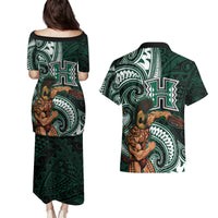 Hawaii Ikaika Warrior Football Couples Matching Puletasi and Hawaiian Shirt Polynesian Tribal Tattoo - Polynesian Pride