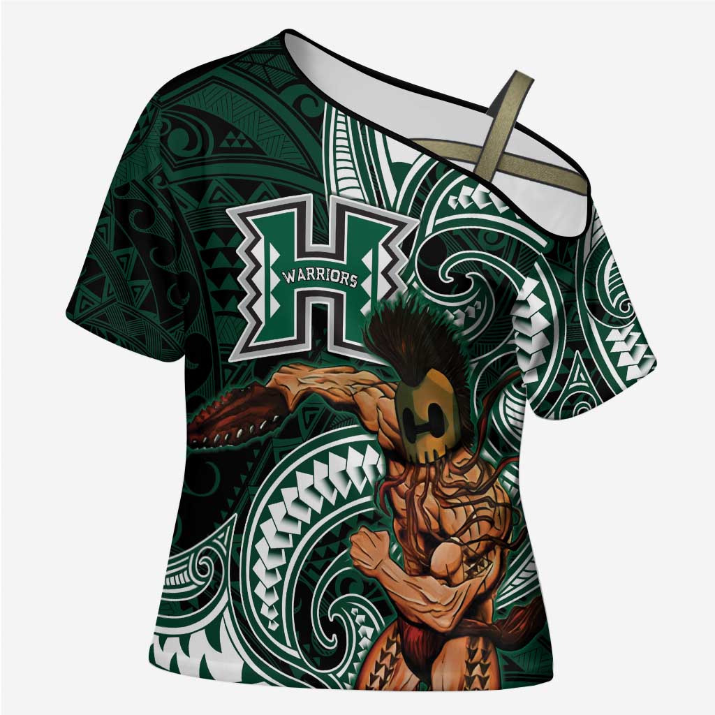 Hawaii Ikaika Warrior Football Cross Shoulder Shirt Polynesian Tribal Tattoo - Polynesian Pride