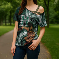 Hawaii Ikaika Warrior Football Cross Shoulder Shirt Polynesian Tribal Tattoo - Polynesian Pride