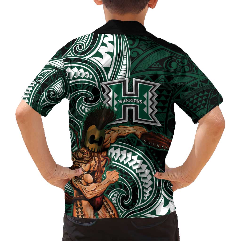 Hawaii Ikaika Warrior Football Family Matching Long Sleeve Bodycon Dress and Hawaiian Shirt Polynesian Tribal Tattoo - Polynesian Pride