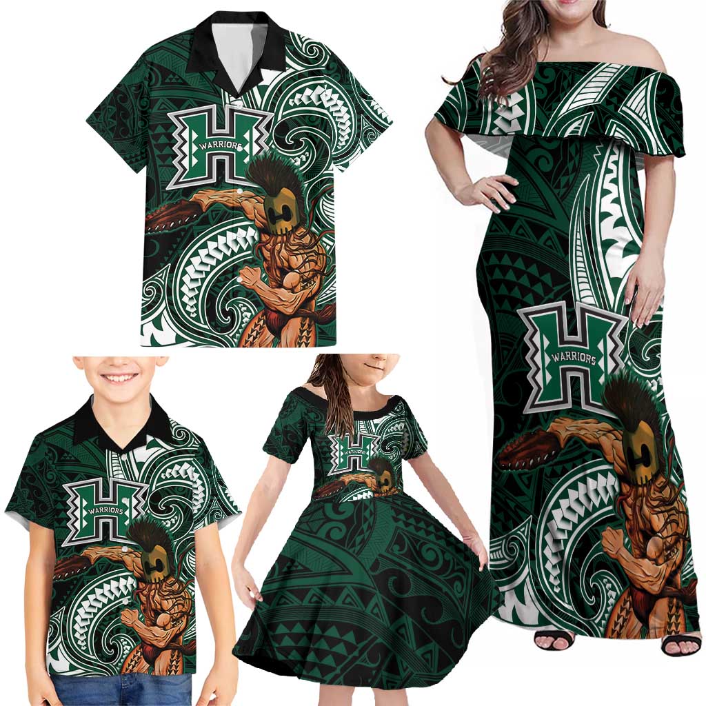 Hawaii Ikaika Warrior Football Family Matching Off Shoulder Maxi Dress and Hawaiian Shirt Polynesian Tribal Tattoo - Polynesian Pride