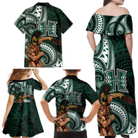 Hawaii Ikaika Warrior Football Family Matching Off Shoulder Maxi Dress and Hawaiian Shirt Polynesian Tribal Tattoo - Polynesian Pride