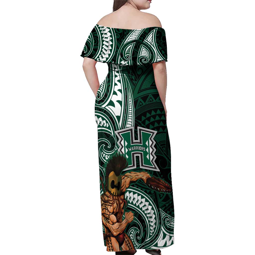Hawaii Ikaika Warrior Football Family Matching Off Shoulder Maxi Dress and Hawaiian Shirt Polynesian Tribal Tattoo - Polynesian Pride