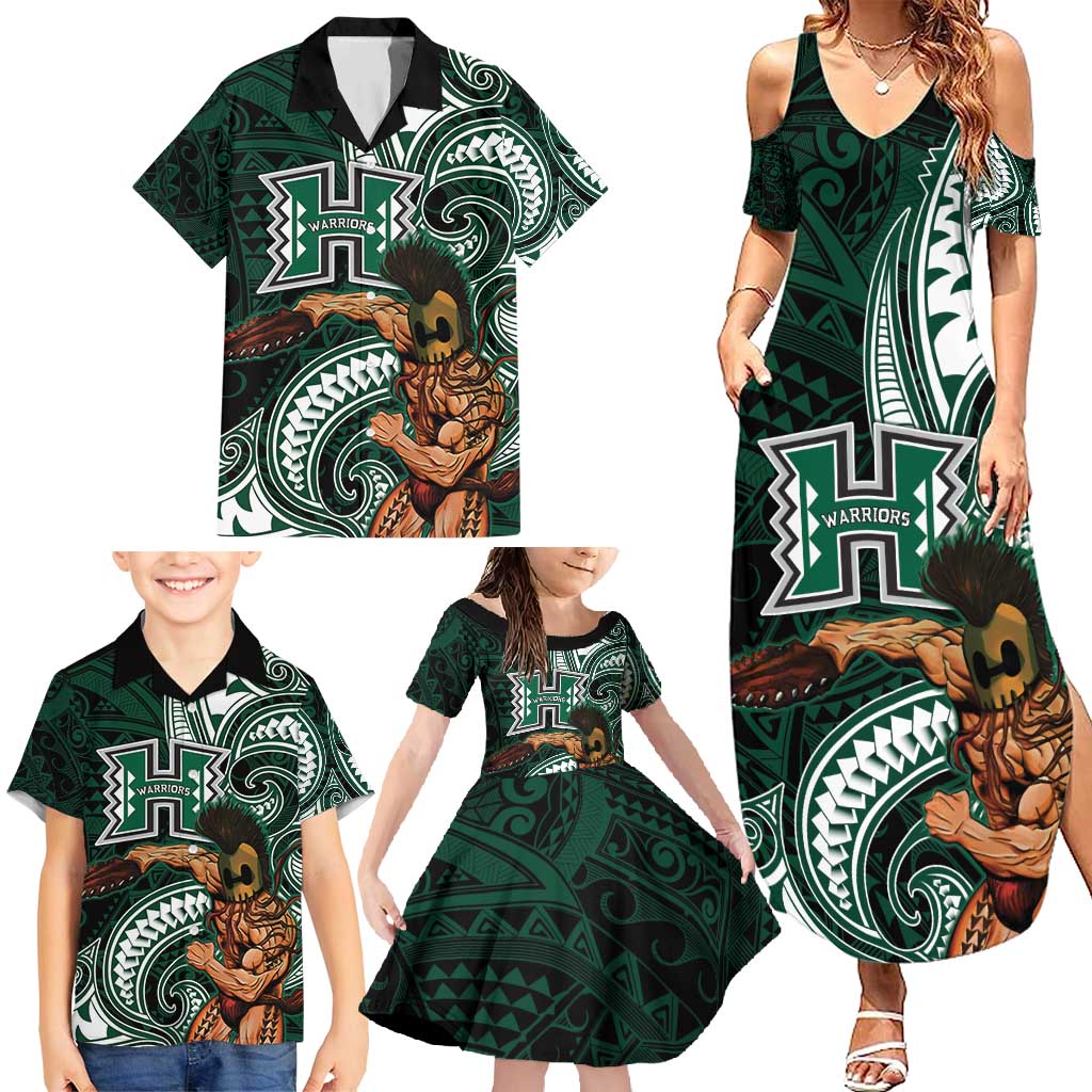 Hawaii Ikaika Warrior Football Family Matching Summer Maxi Dress and Hawaiian Shirt Polynesian Tribal Tattoo - Polynesian Pride