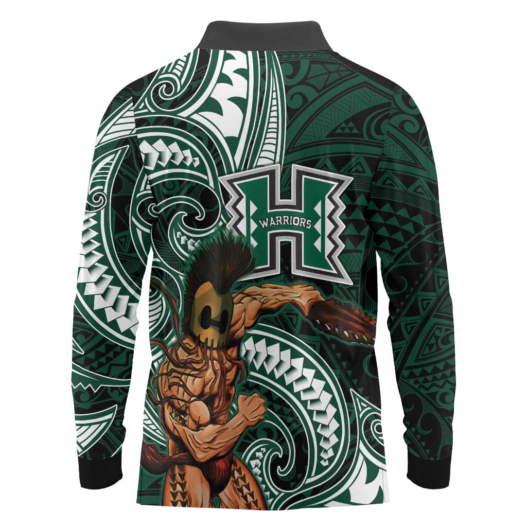 Hawaii Ikaika Warrior Football Long Sleeve Polo Shirt Polynesian Tribal Tattoo - Polynesian Pride