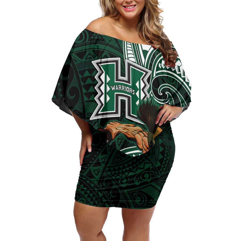 Hawaii Ikaika Warrior Football Off Shoulder Short Dress Polynesian Tribal Tattoo - Polynesian Pride