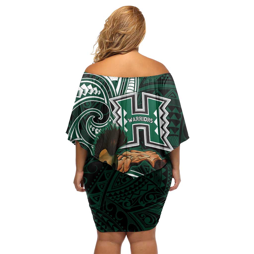 Hawaii Ikaika Warrior Football Off Shoulder Short Dress Polynesian Tribal Tattoo - Polynesian Pride