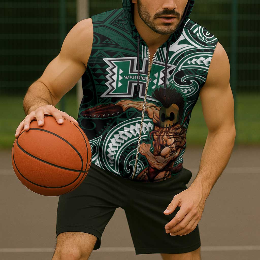 Hawaii Ikaika Warrior Football Sleeveless Zip Hoodie Polynesian Tribal Tattoo - Polynesian Pride