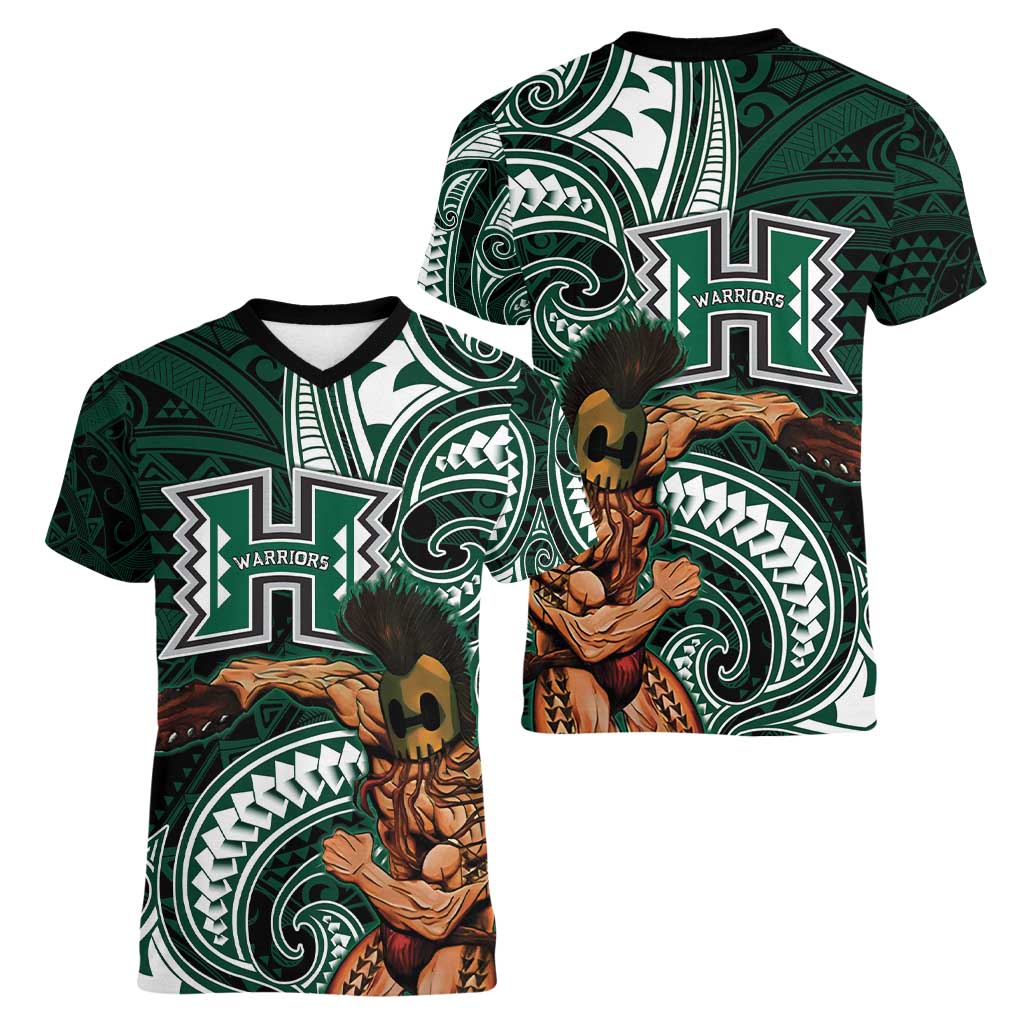 Hawaii Ikaika Warrior Football Women V-Neck T-Shirt Polynesian Tribal Tattoo - Polynesian Pride