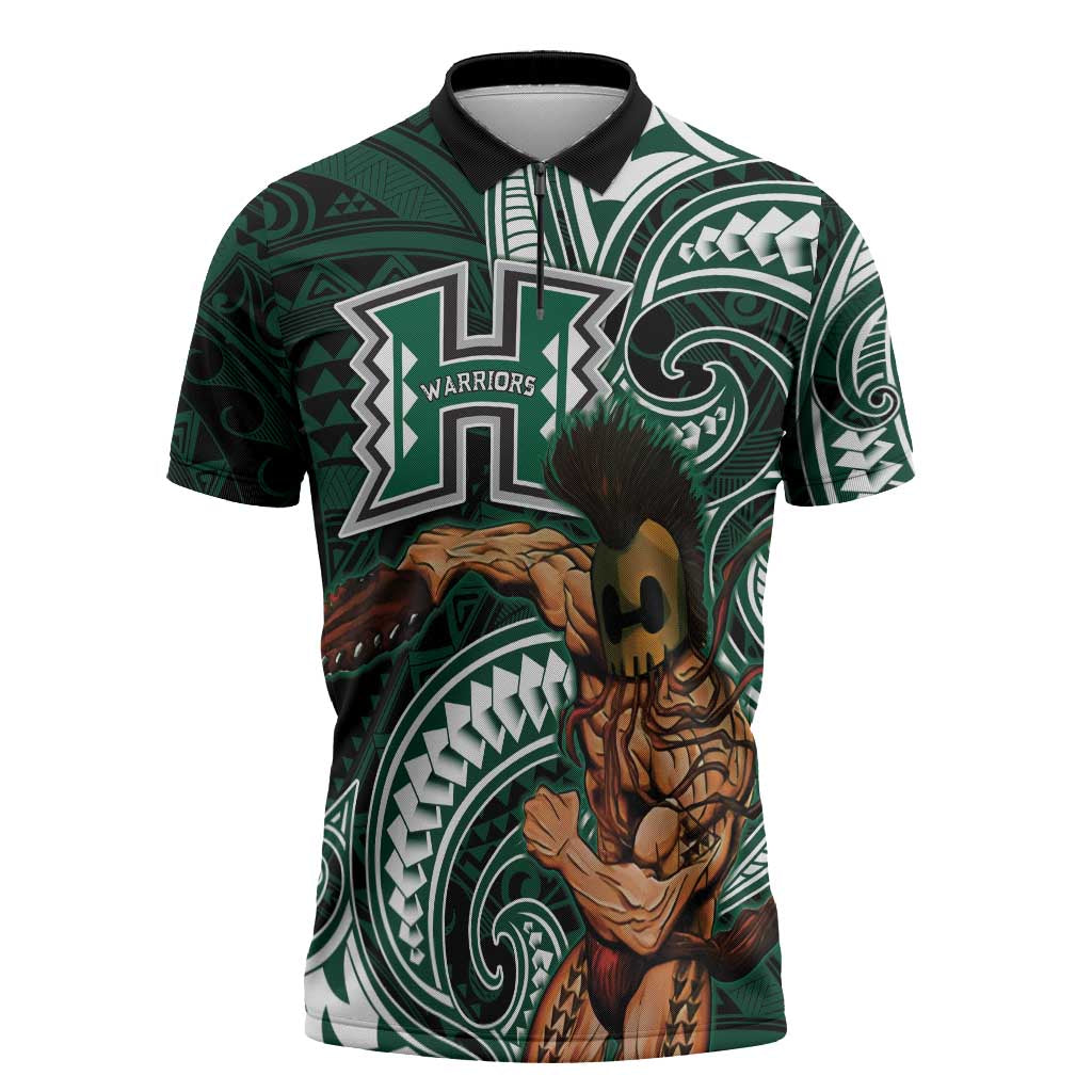 Hawaii Ikaika Warrior Football Zipper Polo Shirt Polynesian Tribal Tattoo - Polynesian Pride