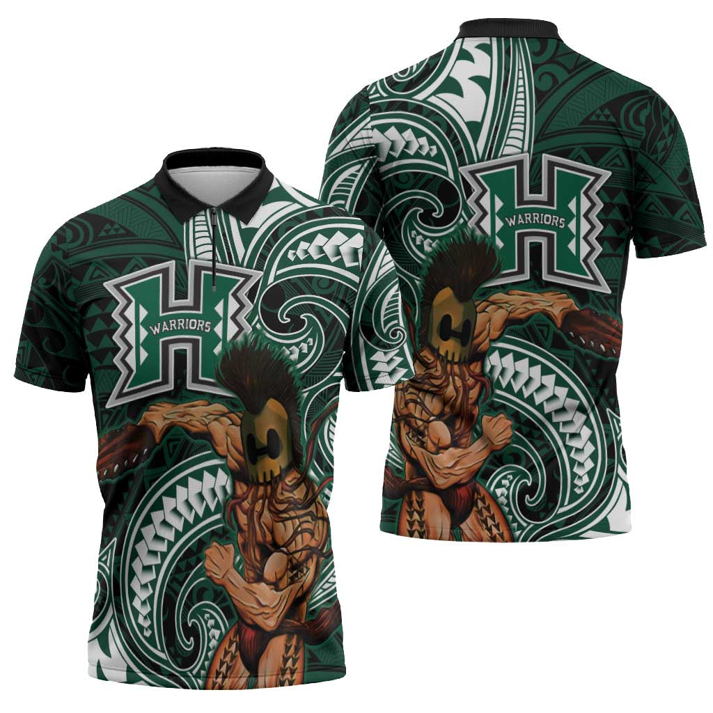 Hawaii Ikaika Warrior Football Zipper Polo Shirt Polynesian Tribal Tattoo - Polynesian Pride