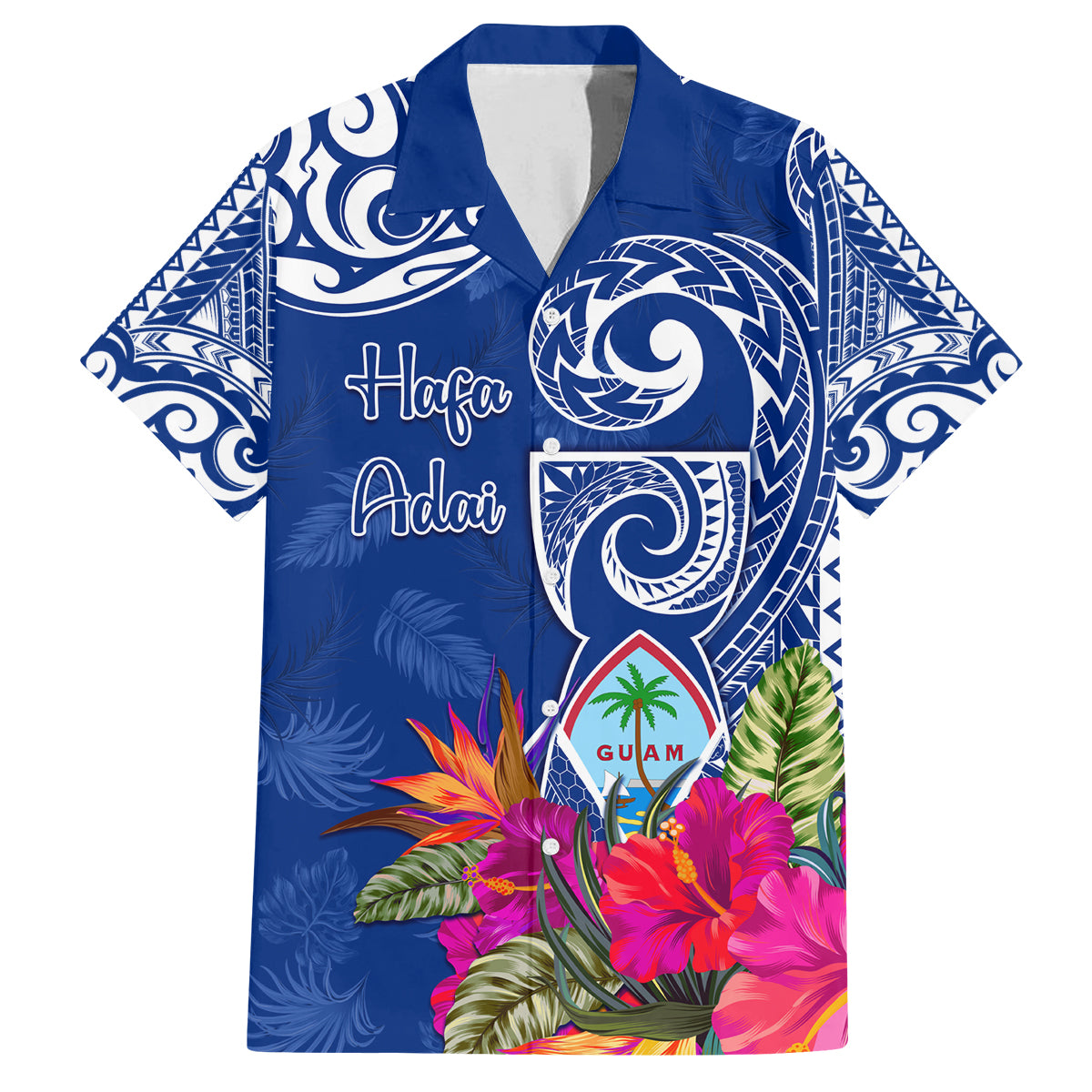 Personalised Hafa Adai Guam History and Chamorro Heritage Day Family Matching Long Sleeve Bodycon Dress and Hawaiian Shirt Blue Latte Stone LT05 Dad's Shirt - Short Sleeve Blue - Polynesian Pride
