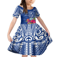 Personalised Hafa Adai Guam History and Chamorro Heritage Day Family Matching Mermaid Dress and Hawaiian Shirt Blue Latte Stone LT05 Daughter's Dress Blue - Polynesian Pride