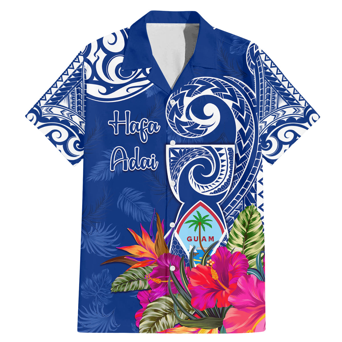 Personalised Hafa Adai Guam History and Chamorro Heritage Day Family Matching Mermaid Dress and Hawaiian Shirt Blue Latte Stone LT05 Dad's Shirt - Short Sleeve Blue - Polynesian Pride