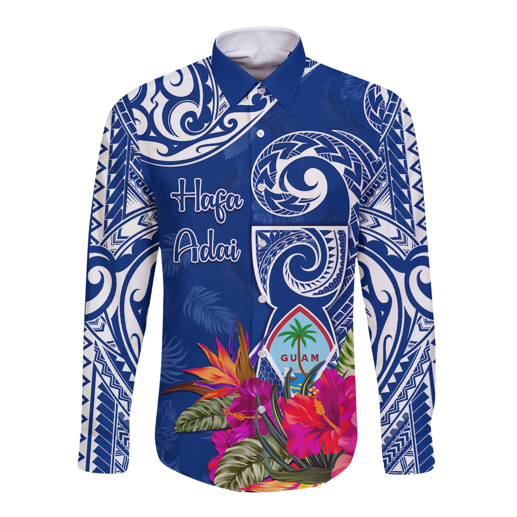 Personalised Hafa Adai Guam History and Chamorro Heritage Day Long Sleeve Button Shirt Blue Latte Stone LT05 Unisex Blue - Polynesian Pride