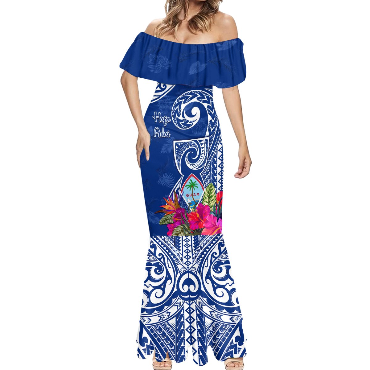 Personalised Hafa Adai Guam History and Chamorro Heritage Day Mermaid Dress Blue Latte Stone LT05 - Polynesian Pride