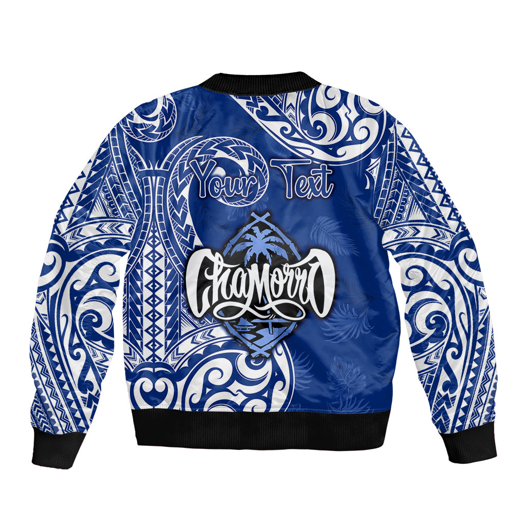 Personalised Hafa Adai Guam History and Chamorro Heritage Day Sleeve Zip Bomber Jacket Blue Latte Stone LT05 - Polynesian Pride