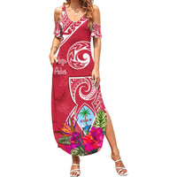 Personalised Hafa Adai Guam History and Chamorro Heritage Day Family Matching Summer Maxi Dress and Hawaiian Shirt Red Latte Stone LT05 Mom's Dress Red - Polynesian Pride