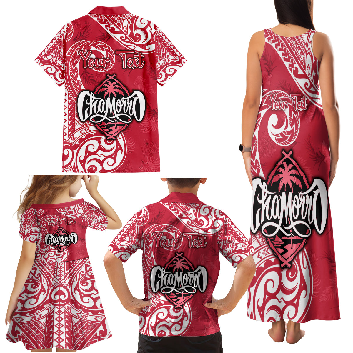 Personalised Hafa Adai Guam History and Chamorro Heritage Day Family Matching Tank Maxi Dress and Hawaiian Shirt Red Latte Stone LT05 - Polynesian Pride