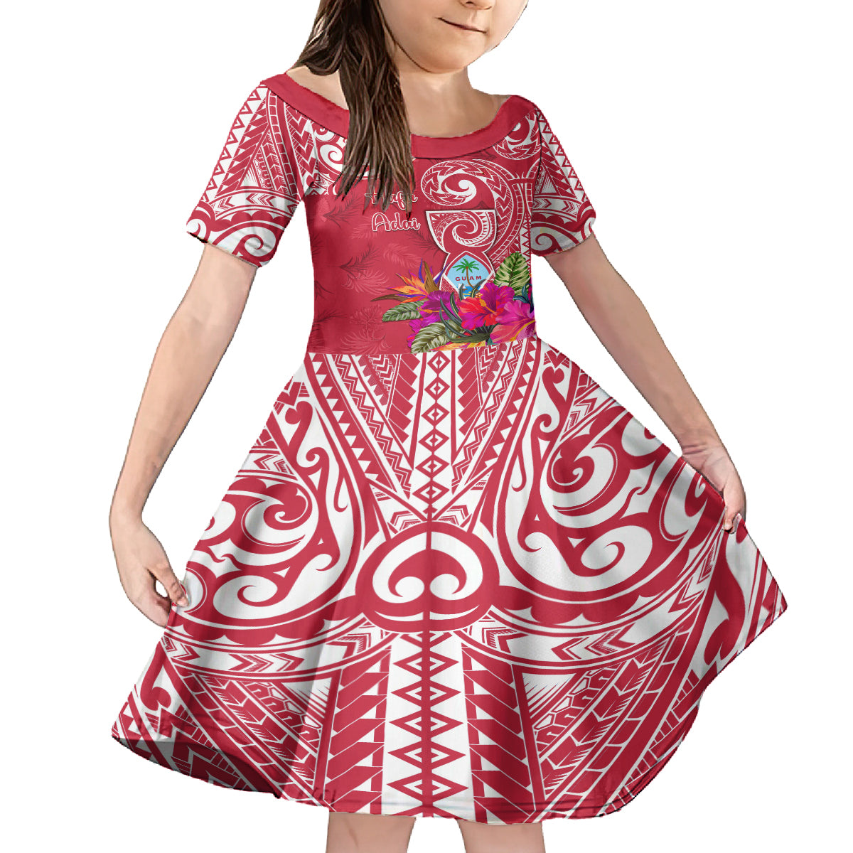 Personalised Hafa Adai Guam History and Chamorro Heritage Day Kid Short Sleeve Dress Red Latte Stone LT05 KID Red - Polynesian Pride