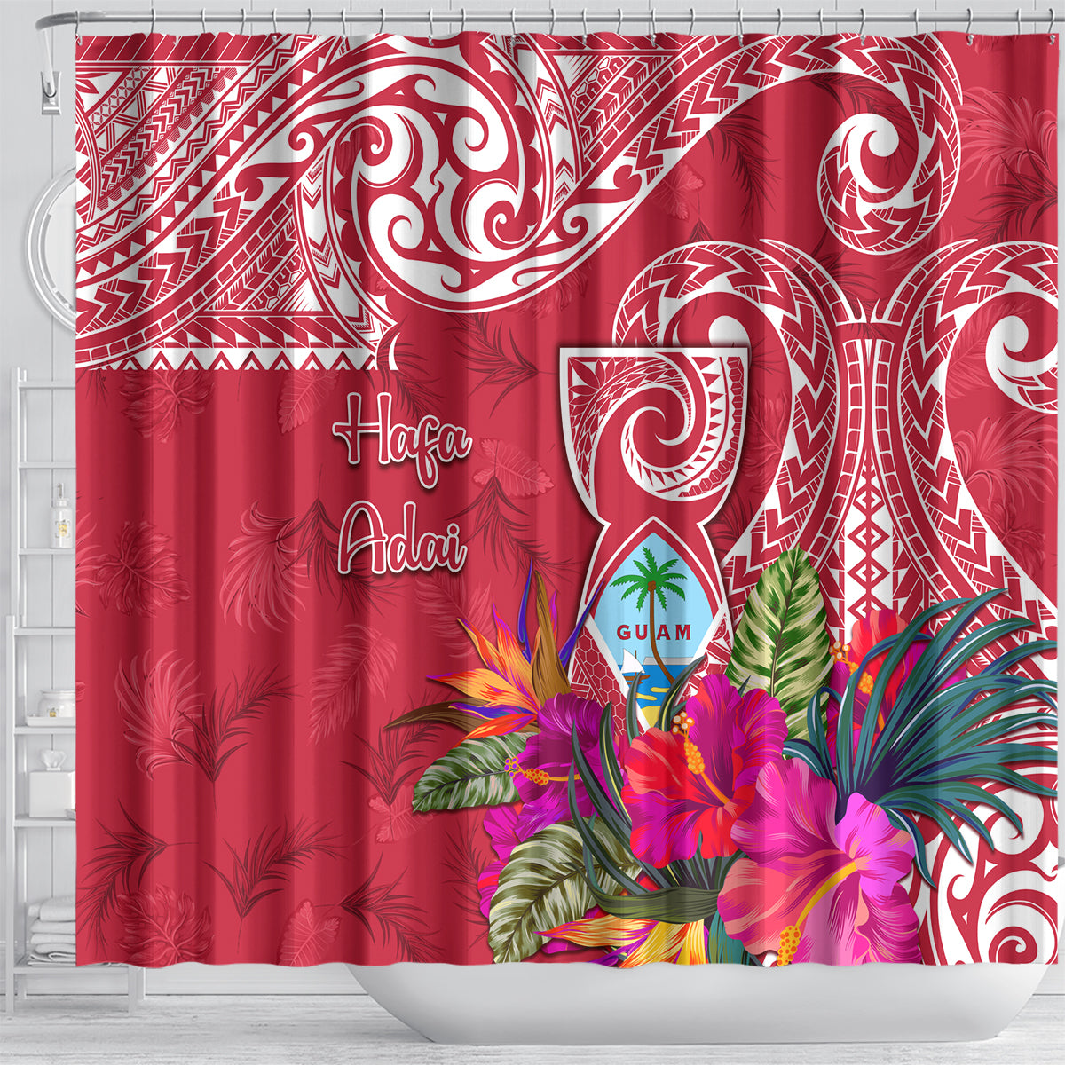 Hafa Adai Guam History and Chamorro Heritage Day Shower Curtain Red Latte Stone LT05 - Polynesian Pride