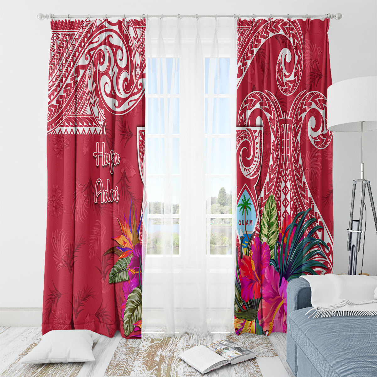 Hafa Adai Guam History and Chamorro Heritage Day Window Curtain Red Latte Stone LT05 - Polynesian Pride