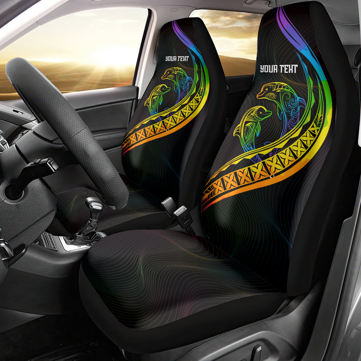 Personalised LGBT History Month Car Seat Cover Proud And Happy Polynesian Dolphin LT05 - Polynesian Pride