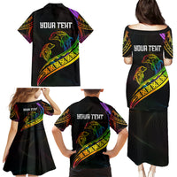 Personalised LGBT History Month Family Matching Puletasi Dress and Hawaiian Shirt Proud And Happy Polynesian Dolphin LT05 - Polynesian Pride