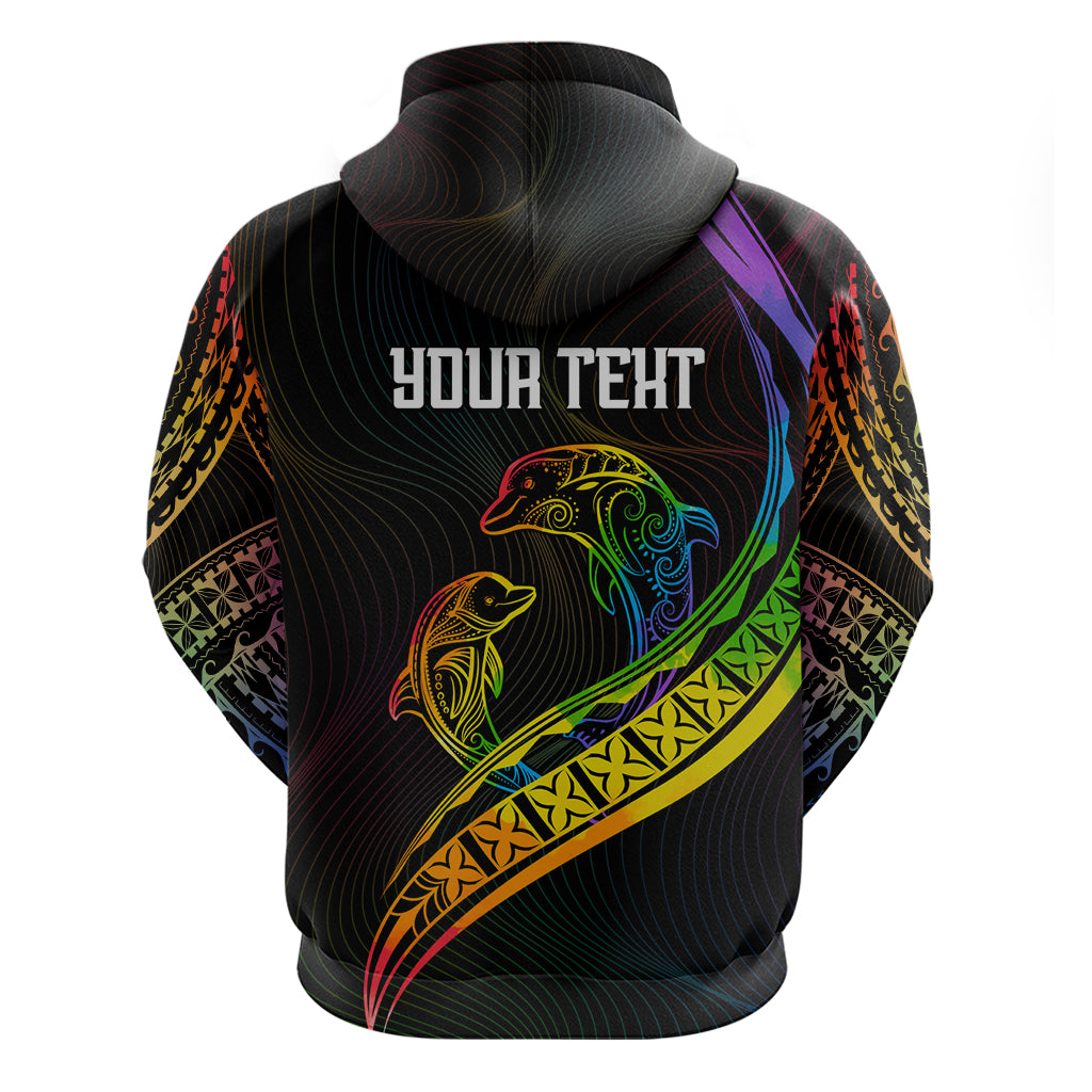 Personalised LGBT History Month Hoodie Proud And Happy Polynesian Dolphin LT05 - Polynesian Pride