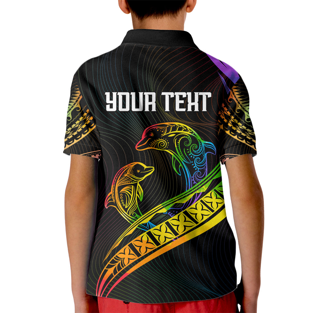 Personalised LGBT History Month Kid Polo Shirt Proud And Happy Polynesian Dolphin LT05 - Polynesian Pride