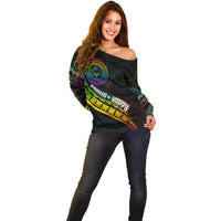 Personalised LGBT History Month Off Shoulder Sweater Proud And Happy Polynesian Dolphin LT05 - Polynesian Pride