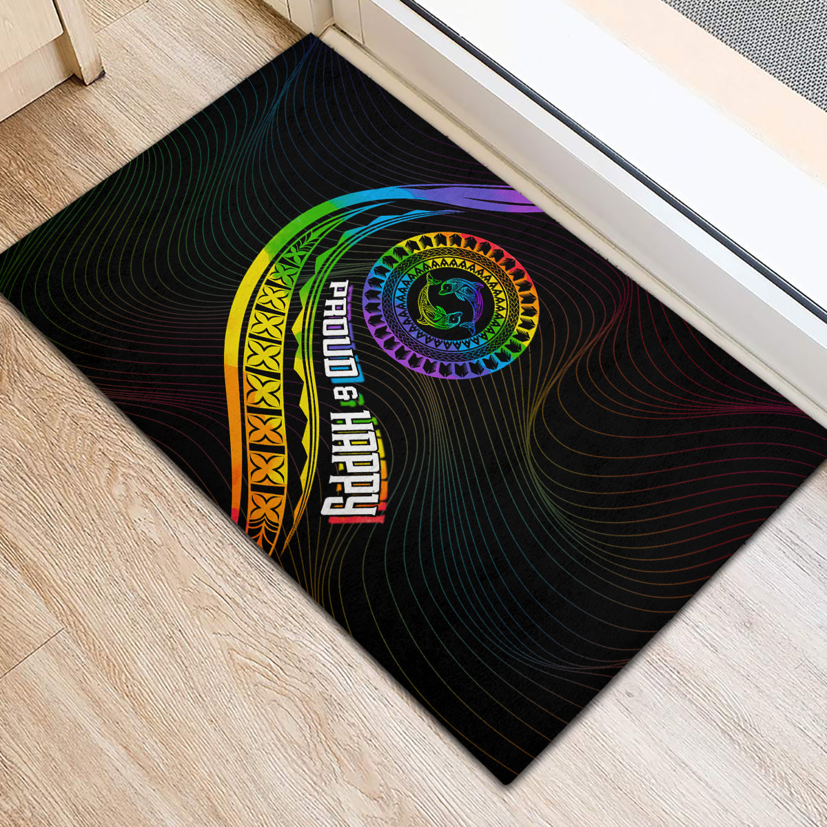 LGBT History Month Rubber Doormat Proud And Happy Polynesian Dolphin LT05 - Polynesian Pride