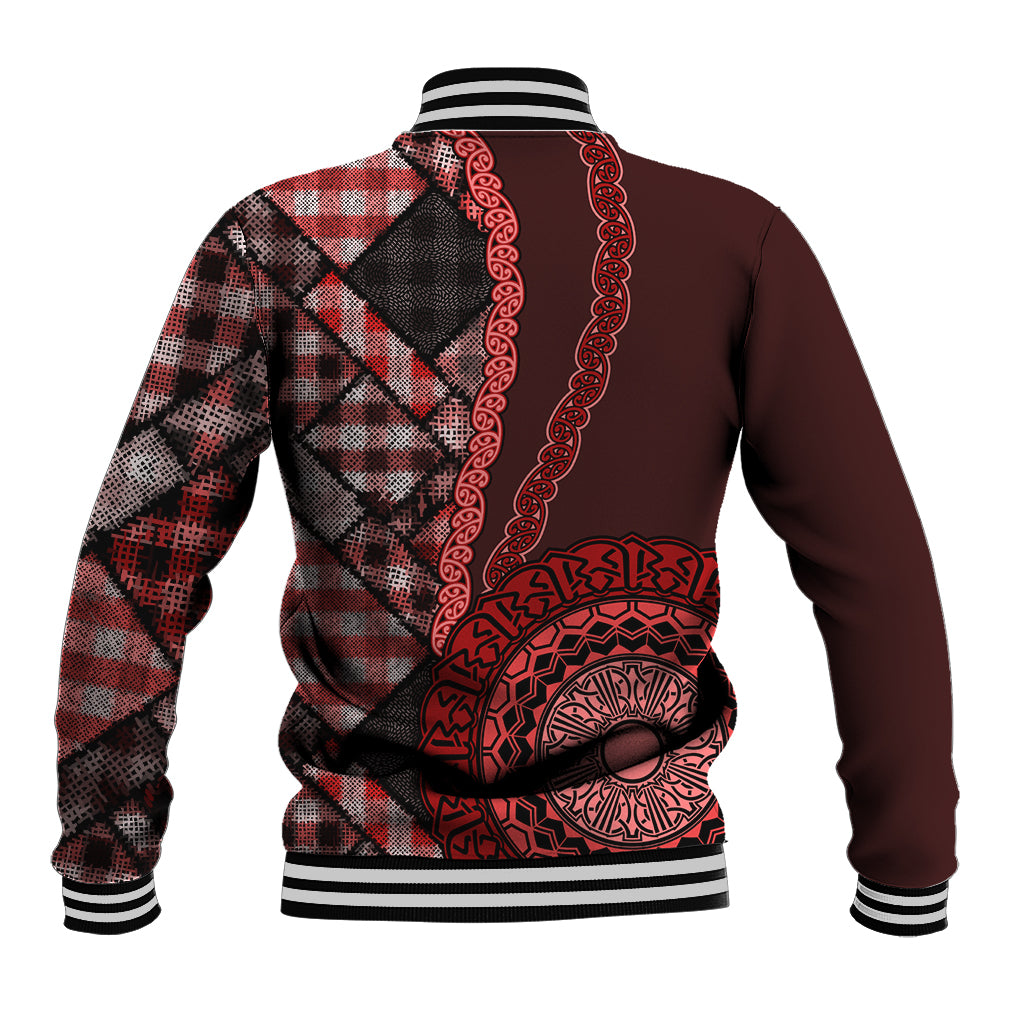 New Zealand Aotearoa Baseball Jacket Maori Harakeke Weaving Pattern Red LT05 - Polynesian Pride