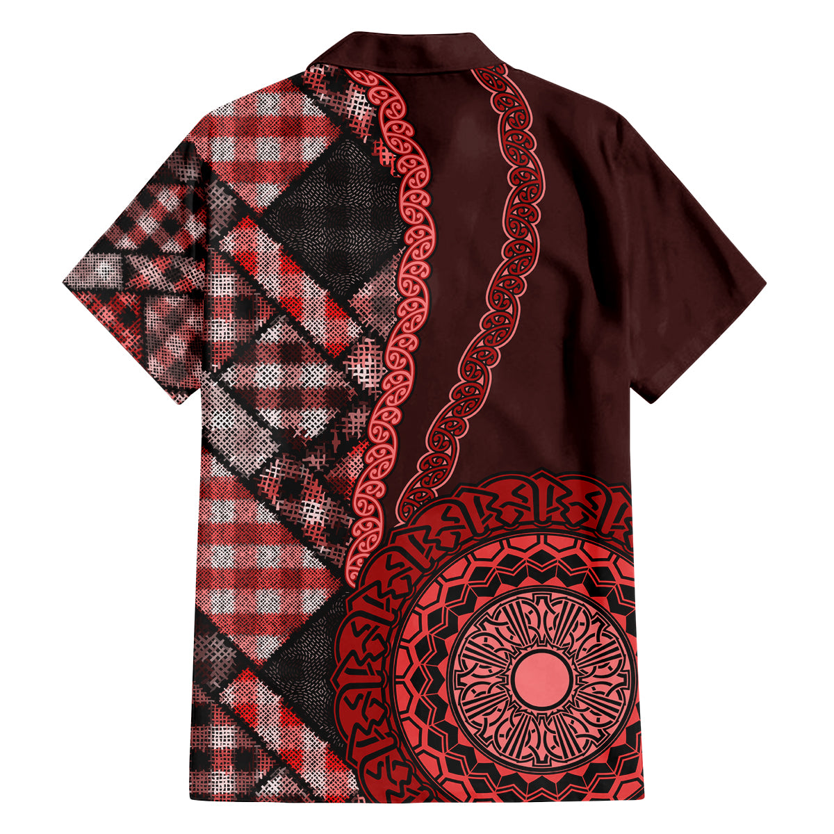 New Zealand Aotearoa Family Matching Tank Maxi Dress and Hawaiian Shirt Maori Harakeke Weaving Pattern Red LT05 - Polynesian Pride