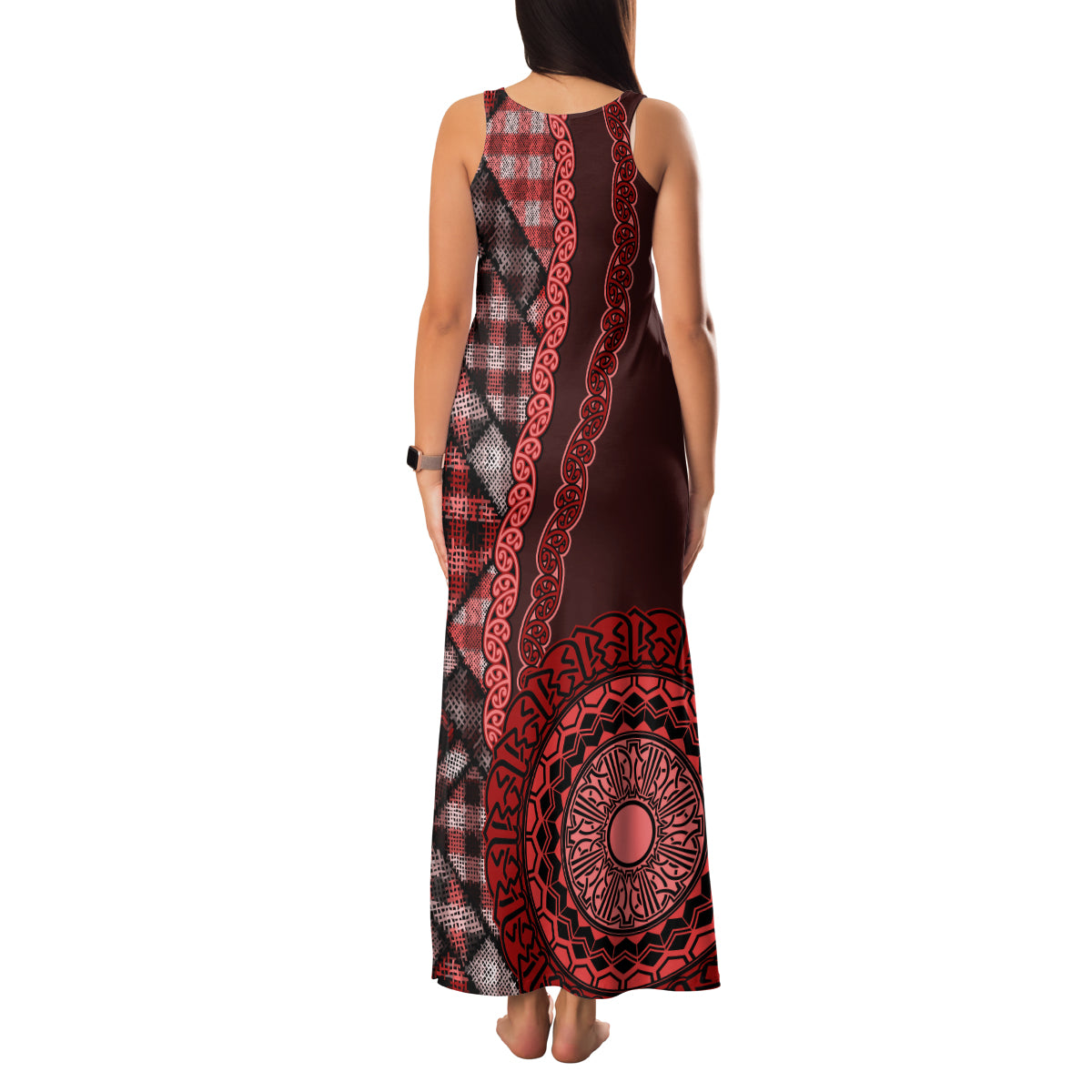 New Zealand Aotearoa Family Matching Tank Maxi Dress and Hawaiian Shirt Maori Harakeke Weaving Pattern Red LT05 - Polynesian Pride