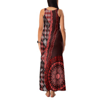 New Zealand Aotearoa Family Matching Tank Maxi Dress and Hawaiian Shirt Maori Harakeke Weaving Pattern Red LT05 - Polynesian Pride