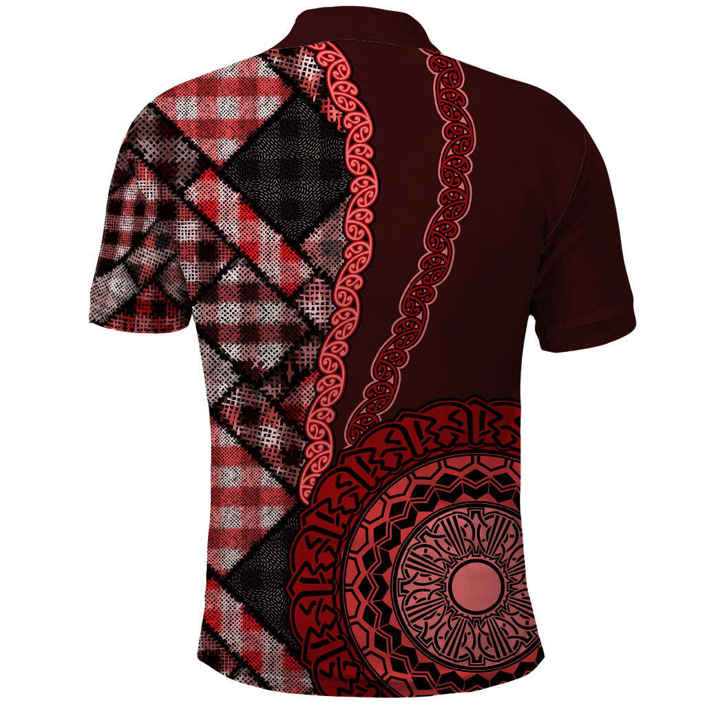 New Zealand Aotearoa Polo Shirt Maori Harakeke Weaving Pattern Red LT05 - Polynesian Pride