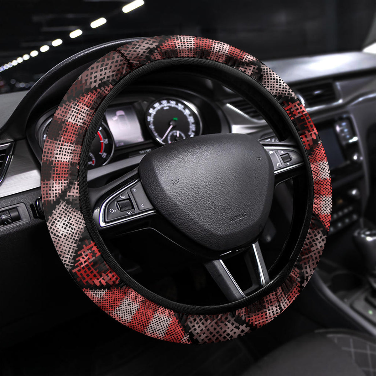 New Zealand Aotearoa Steering Wheel Cover Maori Harakeke Weaving Pattern Red LT05 Universal Fit Red - Polynesian Pride