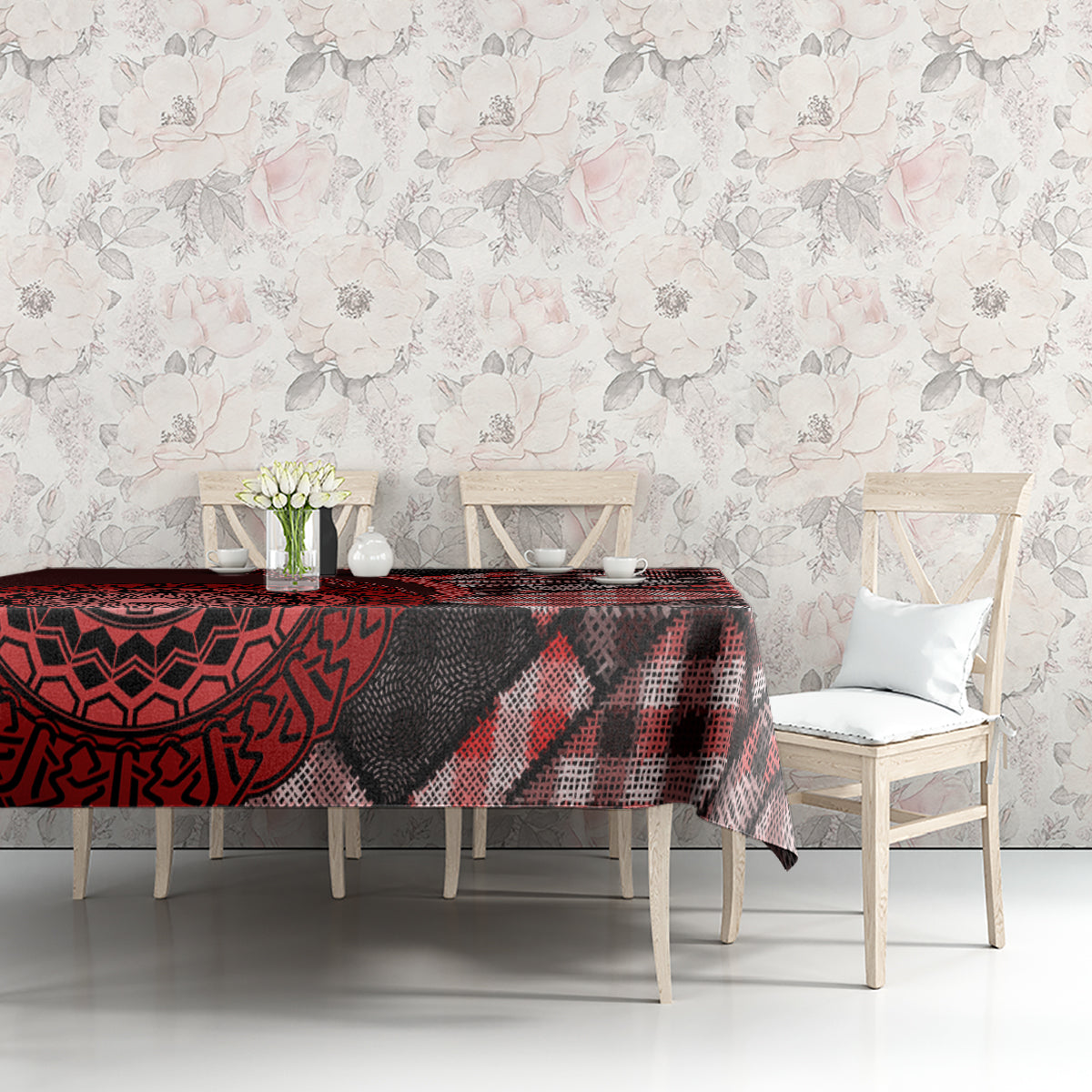 New Zealand Aotearoa Tablecloth Maori Harakeke Weaving Pattern Red LT05 - Polynesian Pride