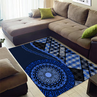 New Zealand Aotearoa Area Rug Maori Harakeke Weaving Pattern Blue LT05 - Polynesian Pride