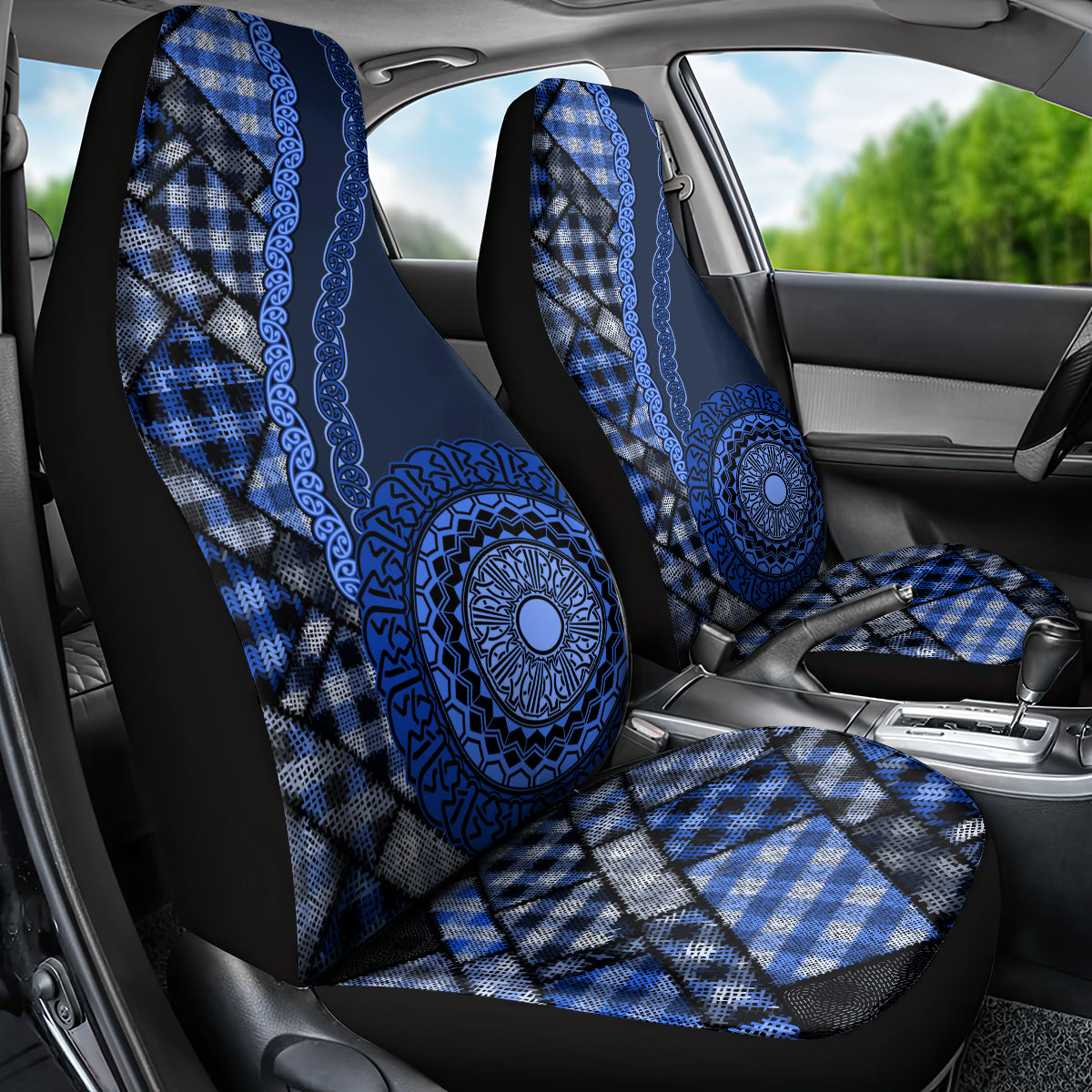 New Zealand Aotearoa Car Seat Cover Maori Harakeke Weaving Pattern Blue LT05 - Polynesian Pride