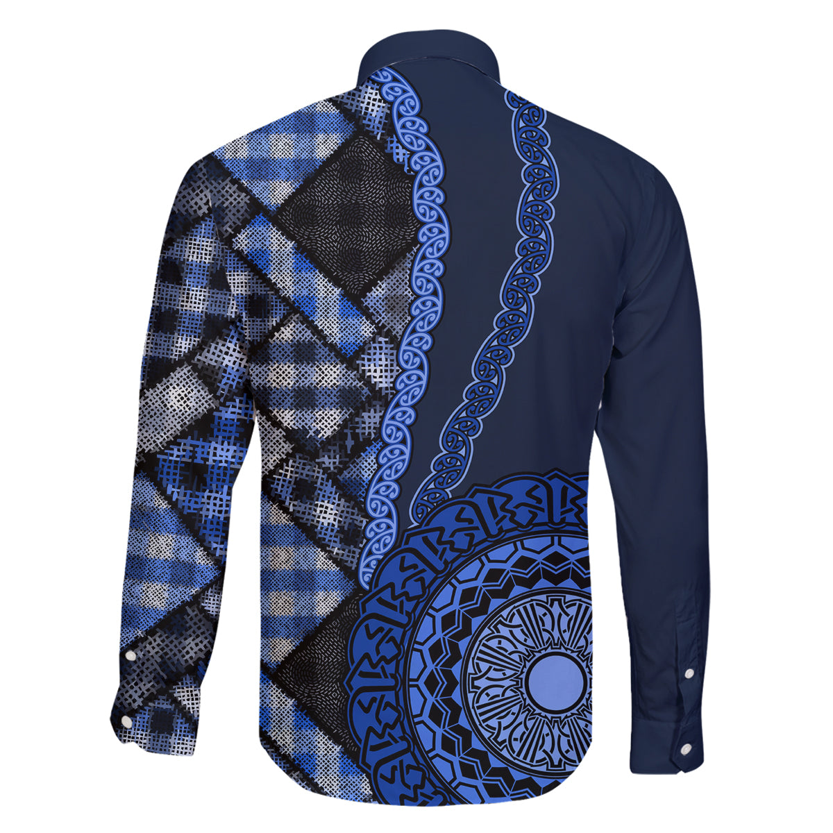 New Zealand Aotearoa Family Matching Long Sleeve Bodycon Dress and Hawaiian Shirt Maori Harakeke Weaving Pattern Blue LT05 - Polynesian Pride